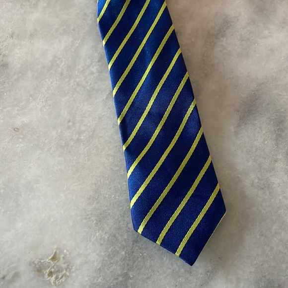 Navy & Neon Green Striped Baby Boys Clip On Tie - Picture 5 of 7